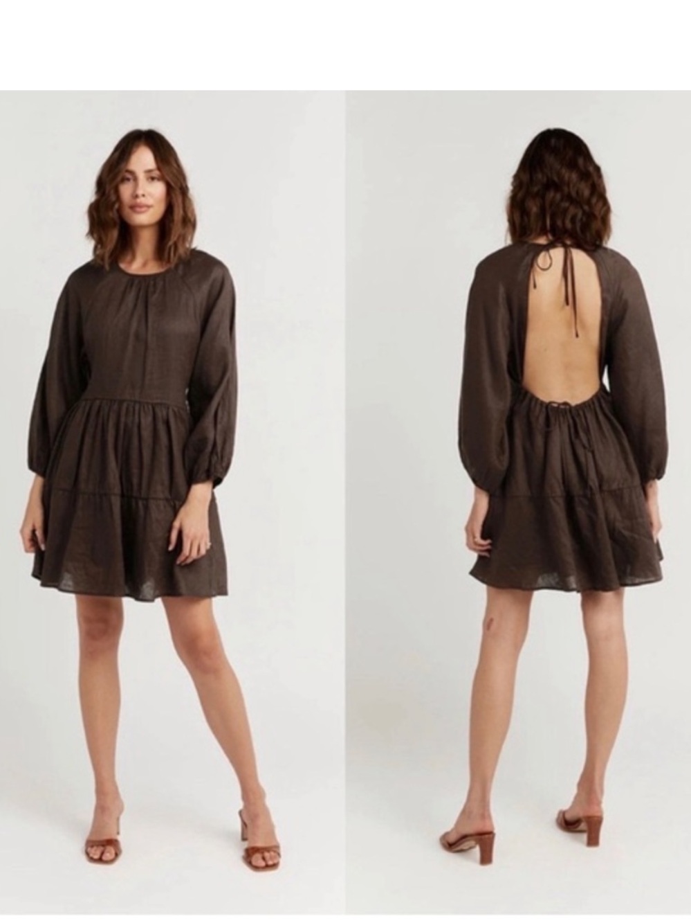 DISSH LENORE BROWN CHOCOLATE LINEN MINI DRESS Open Back